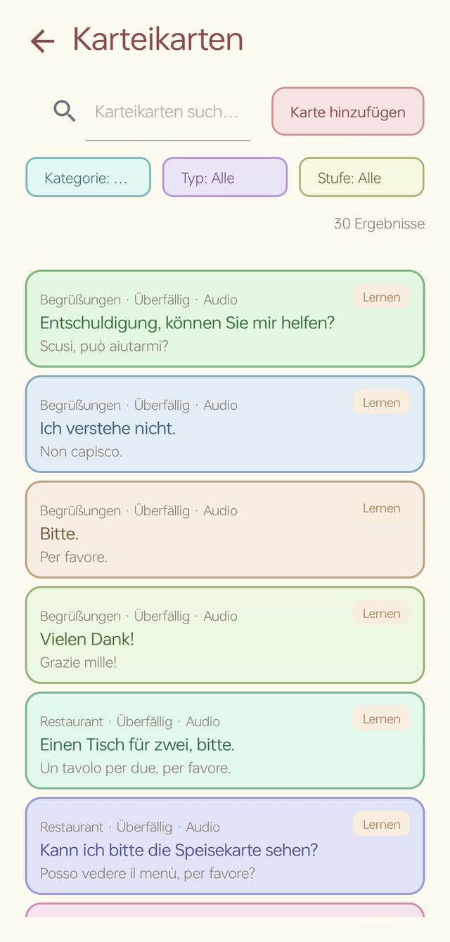 Vorelo — lista fiszek