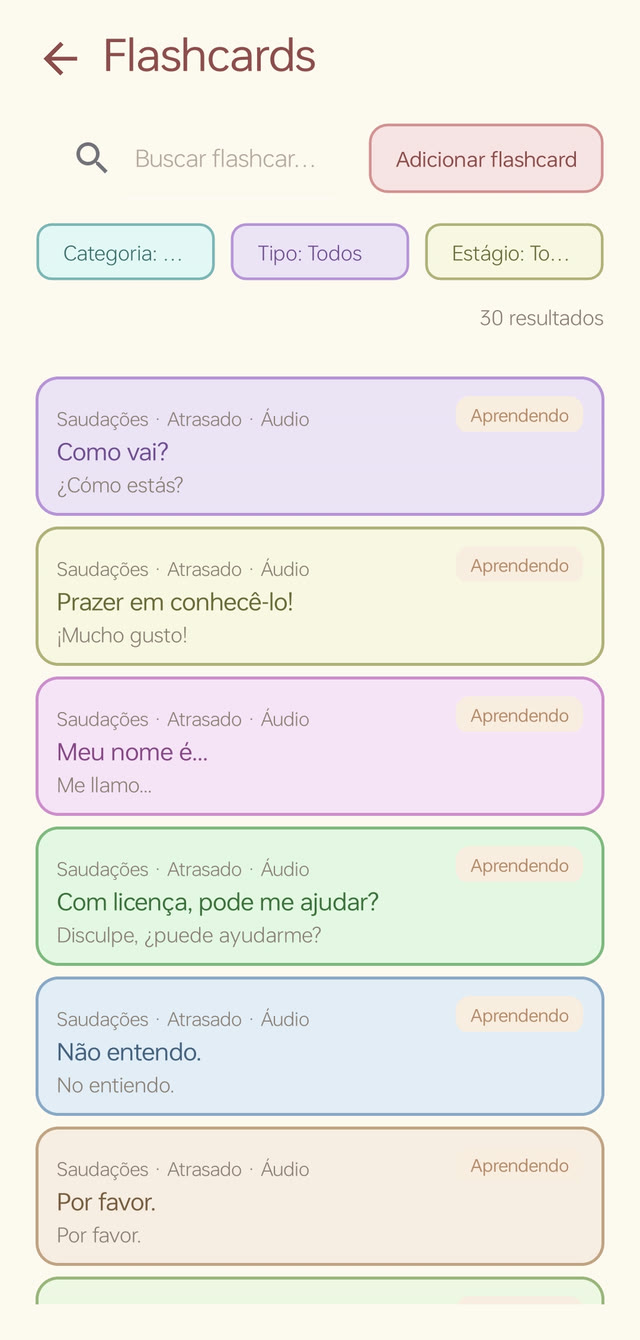 Vorelo — lista fiszek